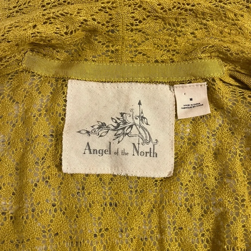 Anthropologie ANGEL OF THE NORTH Yellow Linen Blend Open Knit Cardigan Size M